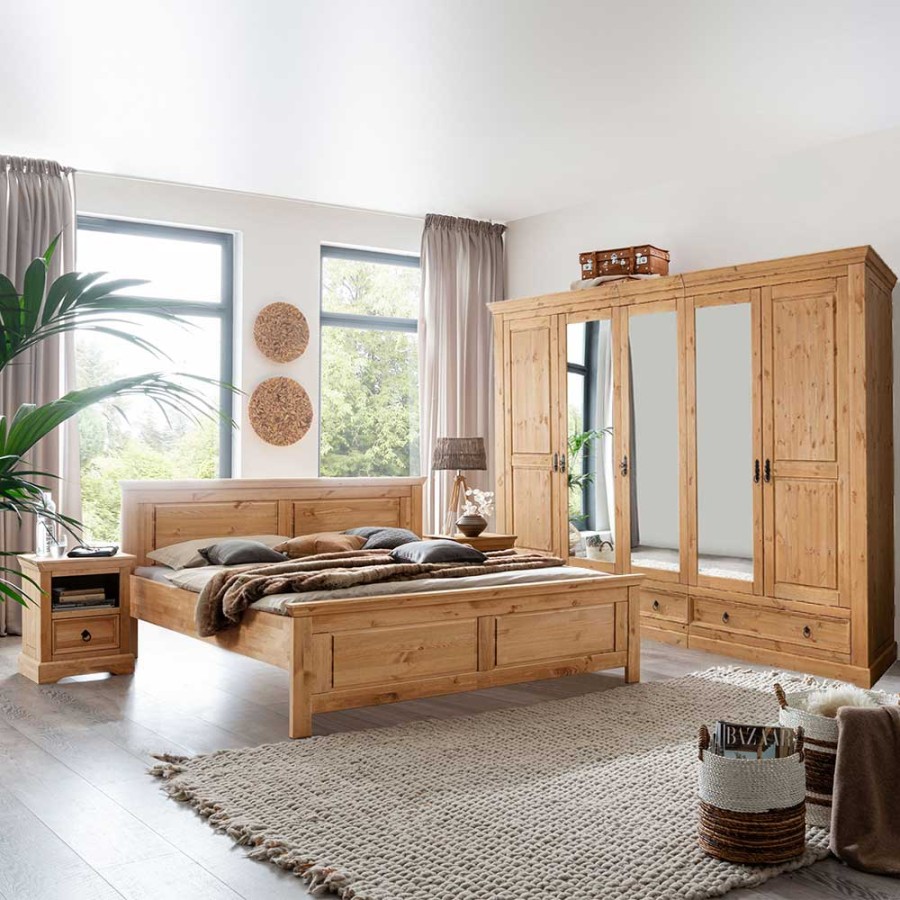 Landhaus Komplett Schlafzimmer Set aus Kiefer Massivholz - Voeca
